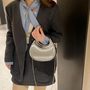 ⚡ Women's Silver Moon Shaped Cute Small Evening Clutch Crossbody Trendy Handbag